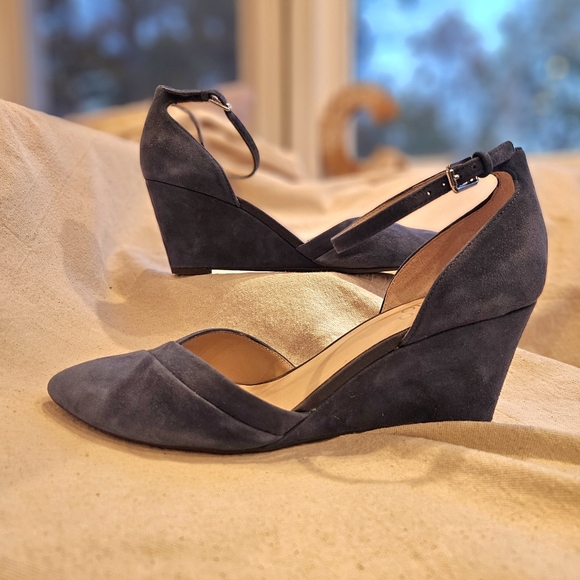 Franco Sarto Faye Women's Wedge Pumps Blue Suede Leather Pointed Toe Size10 - Picture 2 of 6
